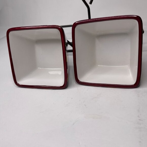 Pampered Chef Simple Additions 3 piece brick red striped condiment dishes + tray - Picture 3 of 9